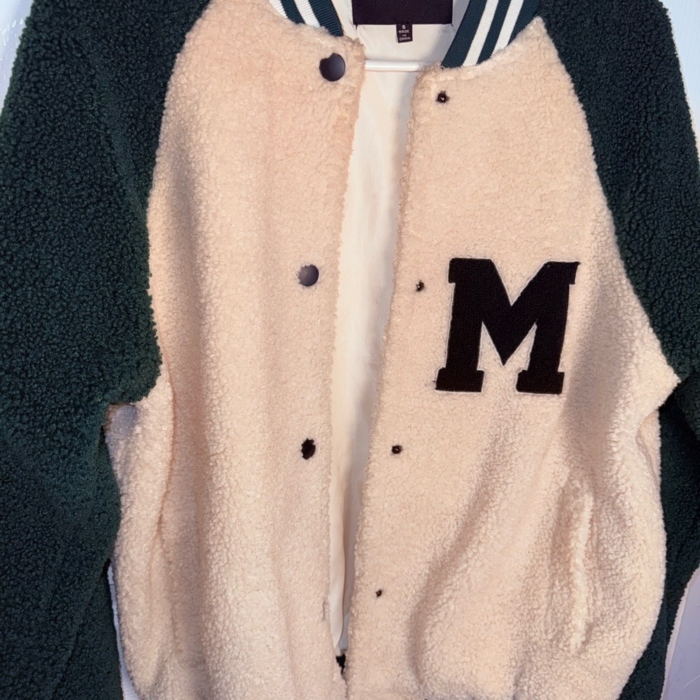 Fashion Nova Cream and Black Varsity Jacket - Picture 5 of 6